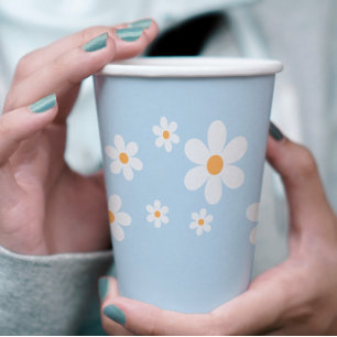 Retro Daisy lichtblauwe papieren baby shower beker
