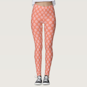 Retro Daisy Motif Coral Peach BOHO Leggings chic
