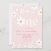 Retro Daisy One Floral 1er anniversaire Invitation (Devant)