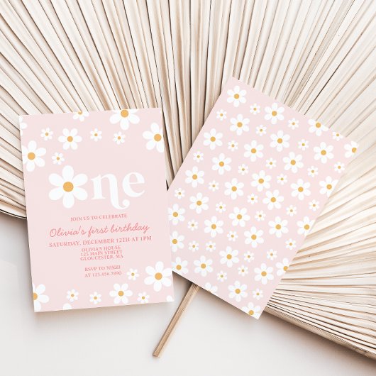 Retro Daisy One Floral 1er anniversaire Invitation