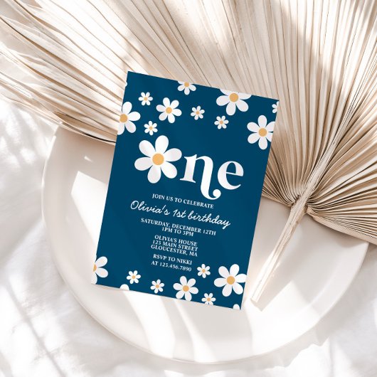 Retro Daisy One Floral 1er anniversaire Invitation