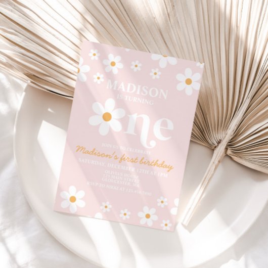Retro Daisy One Floral 1er anniversaire Invitation