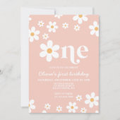 Retro Daisy One Floral 1er anniversaire Invitation (Devant)