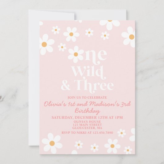 Retro Daisy One Wild and Three Birthday Kaart (Voorkant)