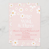 Retro Daisy One Wild and Three Birthday Kaart (Voorkant / Achterkant)