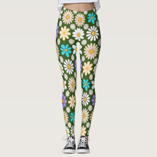 Retro Daisy Patroon Simple.01. D Green BG Leggings