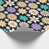 Retro Daisy Patroon Simple.01. Zwart BG Cadeaupapier (Hoek)