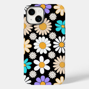 Retro Daisy Patroon Simple.01. Zwart BG Case-Mate iPhone 14 Hoesje
