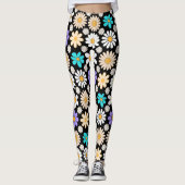Retro Daisy Patroon Simple.01. Zwart BG Leggings (Voorkant)