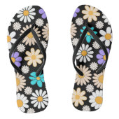 Retro Daisy Patroon Simple.01. Zwart BG Teenslippers (Voetbed)