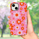 Retro  Daisy Pattern Oranje Roze Case-Mate iPhone Case