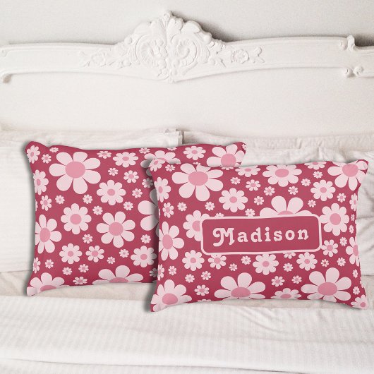 Retro Daisy Pattern Roze Kussensloop