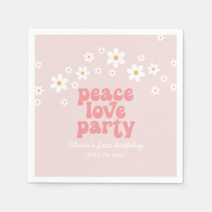 Retro Daisy Peace Love Party Birthday Servet
