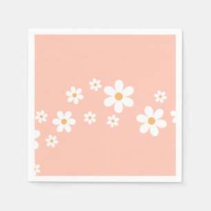 Retro Daisy Peach Pink Floral Servet