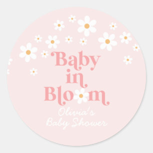 Retro Daisy Pink Baby shower Ronde Sticker