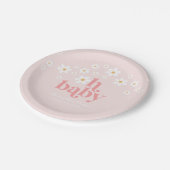 Retro Daisy Pink boho Baby shower Papieren Bordje (Gekanteld)