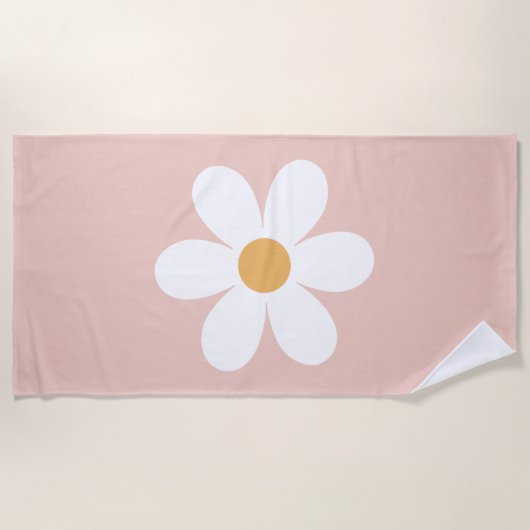 Retro Daisy Pink boho Strandlaken (Voorkant)