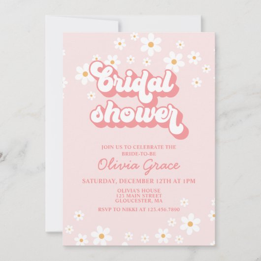 Retro Daisy Pink Bridal Shower Kaart (Voorkant)