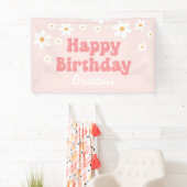 Retro Daisy Pink Happy Birthday Spandoek (Insitu)