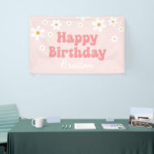 Retro Daisy Pink Happy Birthday Spandoek (Beurs)