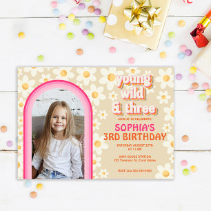 Retro Daisy Rainbow 3ème anniversaire Invitation p