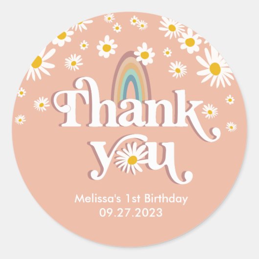 Retro Daisy Rainbow Bedankt Ronde Sticker (Voorkant)
