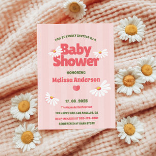 Retro Daisy Roze Baby shower Uitnodiging voor Meis