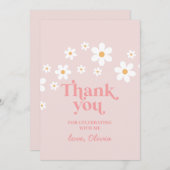 Retro Daisy Roze boho bedank kaartje Kaart (Voorkant / Achterkant)