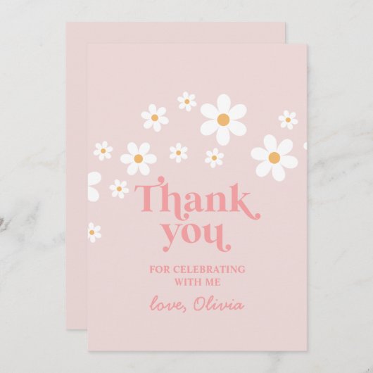 Retro Daisy Roze boho bedank kaartje Kaart (Voorkant / Achterkant)