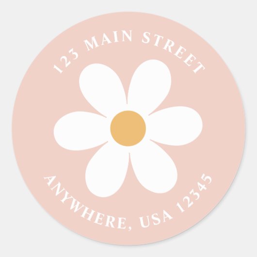 Retro daisy roze boho return address label (Voorkant)