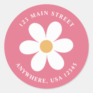 Retro daisy roze boho return address label