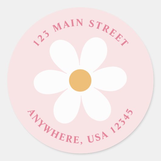 Retro daisy roze boho return address label (Voorkant)