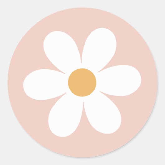 Retro daisy roze boho ronde sticker (Voorkant)