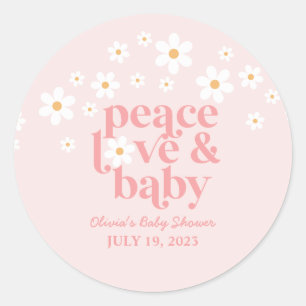 Retro Daisy Roze boho Vrede Liefde Baby Shower Ronde Sticker