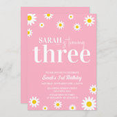 Retro Daisy Roze en Wit Minimale 3e Verjaardag Kaart (Voorkant / Achterkant)
