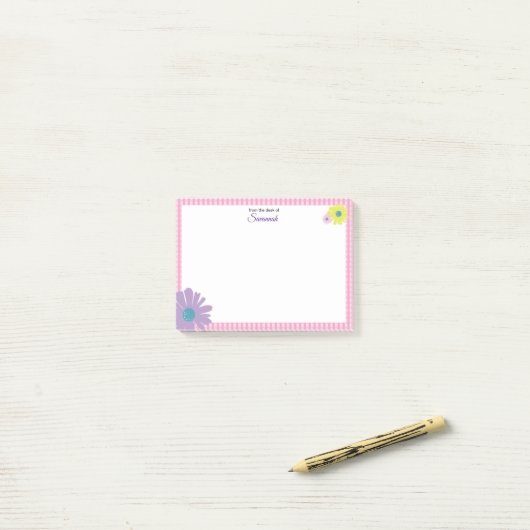 Retro Daisy roze geïllustreerd Post-it® Notes (Op bureau)