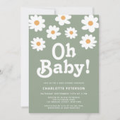 Retro Daisy Sage Groen Baby shower Kaart (Voorkant)