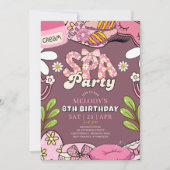 Retro Daisy Spa Party Birthday Invitation Maroon (Devant)