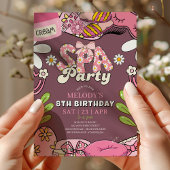 Retro Daisy Spa Party Birthday Invitation Maroon