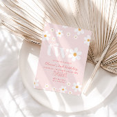 Retro Daisy Twee Bloemen 2e Verjaardag Uitnodiging