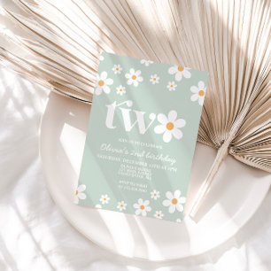 Retro Daisy Twee Bloemen 2e Verjaardag Uitnodiging