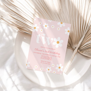 Retro Daisy Two Floral 2e Invitation anniversaire
