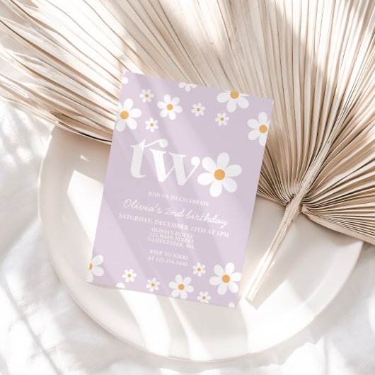 Retro Daisy Two Floral 2e Invitation anniversaire