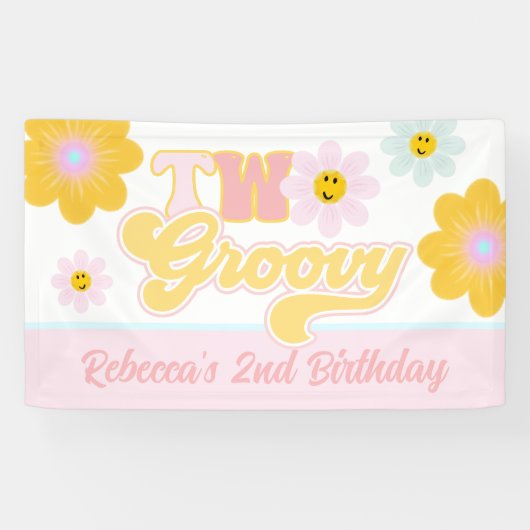 Retro Daisy Two Groovy Birthday Banner (Horizontaal)