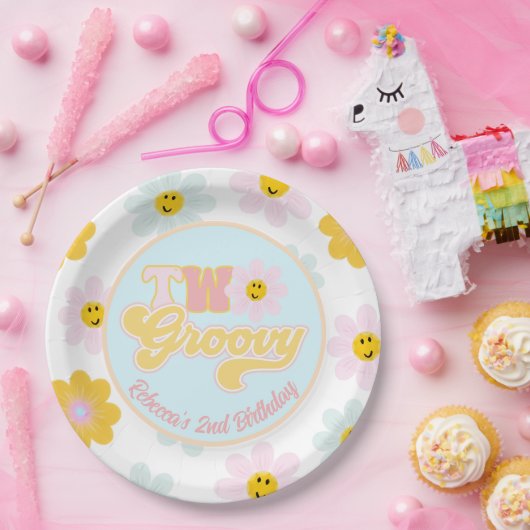 Retro Daisy Two Groovy Birthday Custom Paper Bord (Feest)