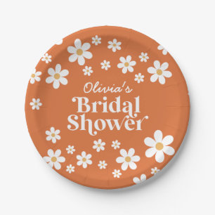 Retro Daisy verbrand oranje bruiloftsfeest Papieren Bordje