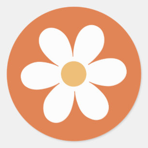 Retro daisy verbrand sinaasappel ronde sticker