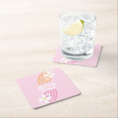 Retro Daisy Way Two Groovy Rainbow Party Vierkante Kartonnen Onderzetter (Insitu)