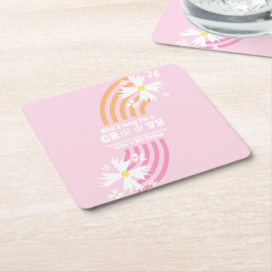 Retro Daisy Way Two Groovy Rainbow Party Vierkante Kartonnen Onderzetter (Schuin)