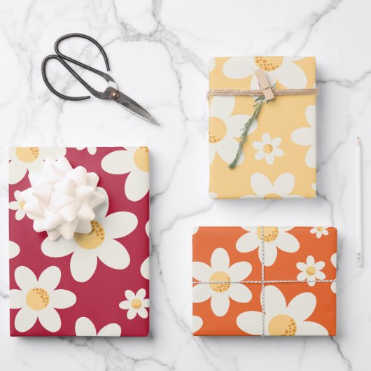 Retro Daisy wrapping papier vellen | Groovy Floral (Voorkant)